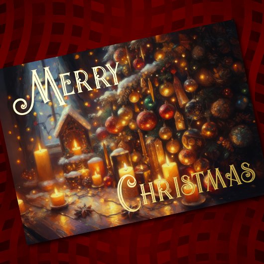 懸命パステルスケッチクリスマスホリデーツリーキャンドル 箔シーズンカード