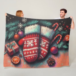 懸命パステルスケッチクリスマスホリデーミッテンス フリースブランケット