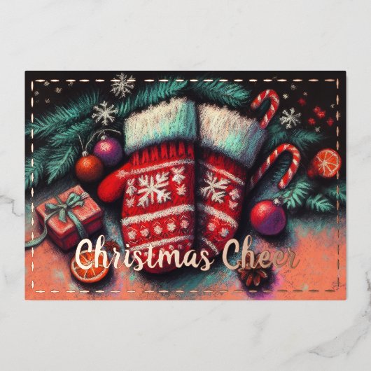 懸命パステルスケッチクリスマスホリデーミッテンス 箔シーズンカード (正面)