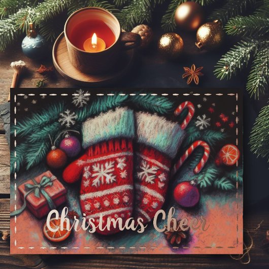 懸命パステルスケッチクリスマスホリデーミッテンス 箔シーズンカード