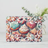 懸命パステルスケッチクリスマスモチーフホリデークッキー カード (スタンド正面)