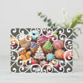 懸命パステルスケッチクリスマスモチーフホリデークッキー カード (スタンド正面)