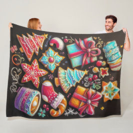 懸命パステルスケッチクリスマスモチーフホリデークッキー フリースブランケット