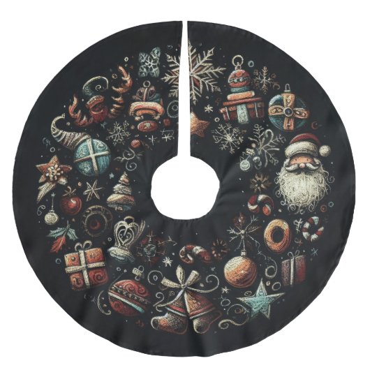 懸命パステルスケッチクリスマスモティフ ブラッシュドポリエステルツリースカート (正面)