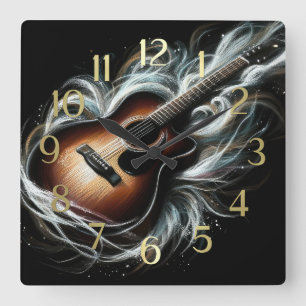 懸命パステルスケッチスタグアコースティックギター スクエア壁時計