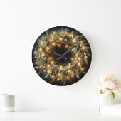 懸命パステルズスケッチクリスマスリースイエロー ラージ壁時計 (ホーム)