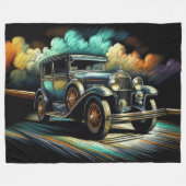 懸命パステルブラックアンティークカー フリースブランケット (正面(横))