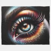 懸命パステルメイクアップ付き女性の目 フリースブランケット (正面(横))