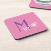 懸命プラスチックのコースターピンクのモノグラム名ギフト コースター (左側)