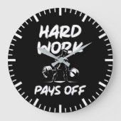 懸命ワークペイオフジムトレーニングフィットネス動機 ラージ壁時計 (正面)