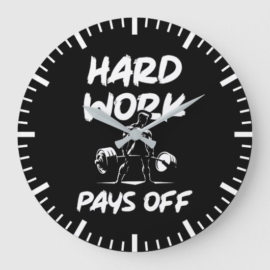懸命ワークペイオフジムトレーニングフィットネス動機 ラージ壁時計 (正面)