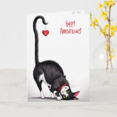 懸垂型ハート付きアニバーサリーネコ カード (黄色い花)