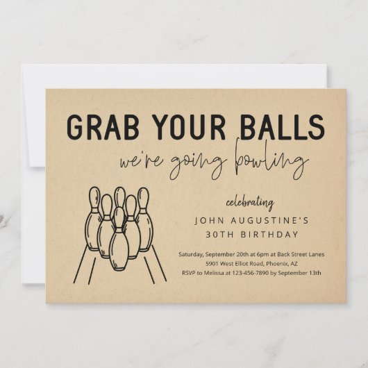 成人おもしろいボーリングパーティの招待状 招待状 (正面)