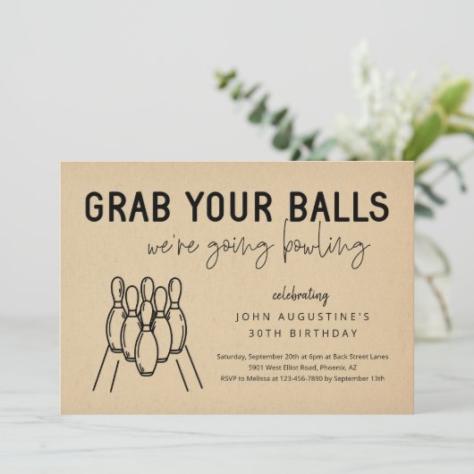 成人おもしろいボーリングパーティの招待状 招待状 (スタンド正面)