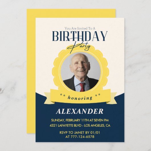 成人の誕生日100歳の誕生日の招待モダン 招待状 (正面/裏面)