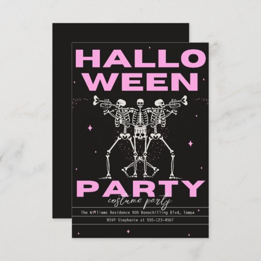 成人ハローウィンパーティヴィンテージゴシックスカル 招待状 (正面/裏面)