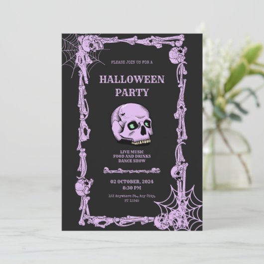 成人ハローウィンパーティヴィンテージゴシックスカル 招待状 (スタンド正面)