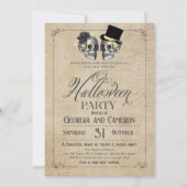 成人ハローウィンパーティヴィンテージゴシックスカル 招待状 (正面)