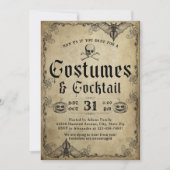 成人ハローウィンパーティヴィンテージゴシックスカル 招待状 (正面)