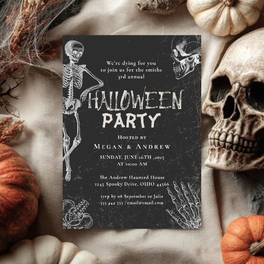 成人ハローウィンパーティヴィンテージゴシックスカル 招待状
