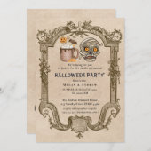 成人ハローウィンパーティヴィンテージゴシックスカル 招待状 (正面/裏面)