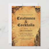 成人ハローウィンパーティヴィンテージゴシックスカル 招待状 (正面)