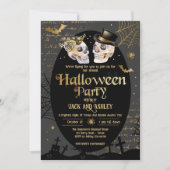 成人ハローウィンパーティヴィンテージスカルゴシック金ゴールド 招待状 (正面)