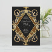 成人ハローウィンパーティ金ゴールド華美ヴィンテージ 招待状 (スタンド正面)