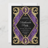 成人ハローウィンパーティ金ゴールド華美ヴィンテージ 招待状 (正面)