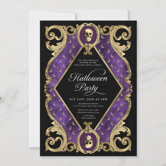 成人ハローウィンパーティ金ゴールド華美ヴィンテージ 招待状 (正面)