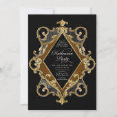 成人ハローウィンパーティ金ゴールド華美ヴィンテージ 招待状 (正面)