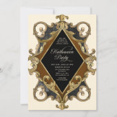 成人ハローウィンパーティ金ゴールド 華美 招待状 (正面)