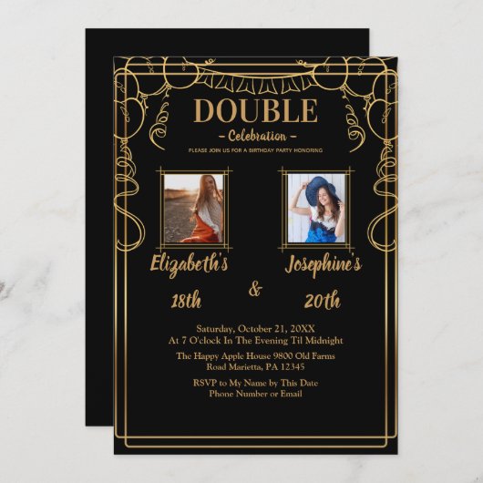 成人共同誕生日パーティー2写真 招待状 (正面/裏面)