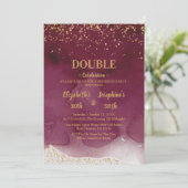 成人共同誕生日パーティー | パープル金ゴールドグリッター 招待状 (スタンド正面)