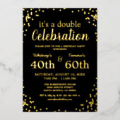 成人共同誕生日パーティー |黒の実在金ゴールド 箔招待状 (正面)