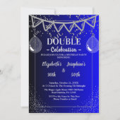 成人合同誕生日パーティー |ブルーシルバー 招待状 (正面)