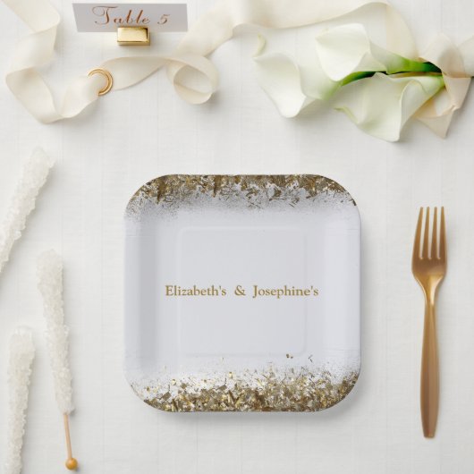 成人合同誕生日パーティー | ホワイトゴールド ペーパープレート (ウェディング)