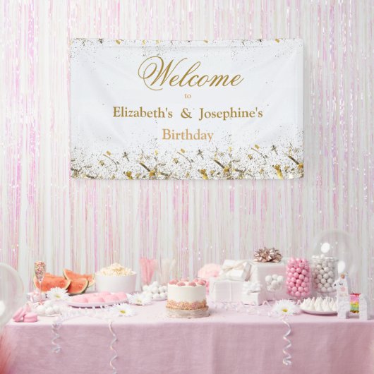 成人合同誕生日パーティー | ホワイトゴールド 横断幕 (パーティー)