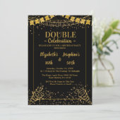 成人合同誕生日パーティー |黒い金ゴールド 招待状 (スタンド正面)