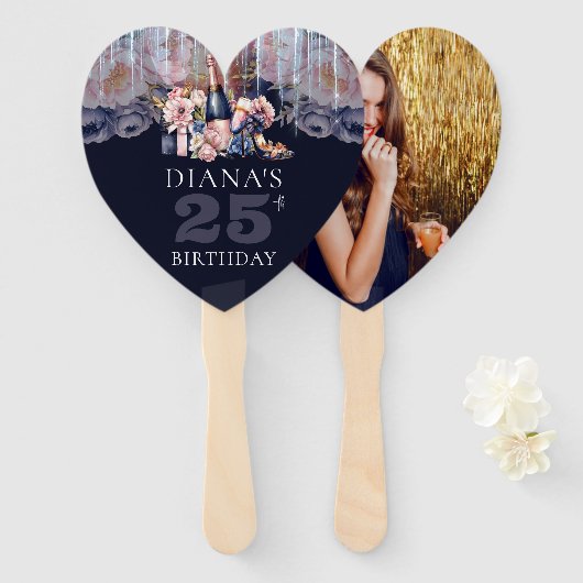 成人向け任意の年の誕生日写真パーソナライズされた ハンドファン (正面&裏面)