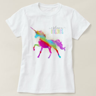 成人女性の金ゴールドのグリッターの虹のユニコーン Tシャツ