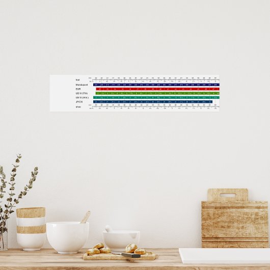 成人女性の靴サイズ比較表 ポスター (キッチン)