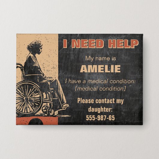 成人救急医療ラベルID 連絡 – 情報 缶バッジ (正面)