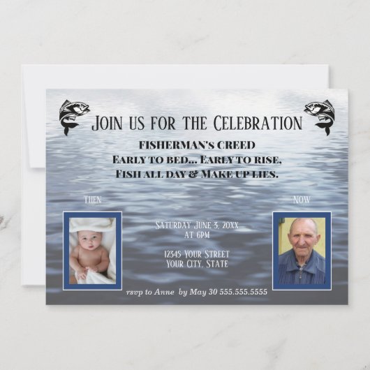 成人漁師マイルストーン90誕生日4 – ビッグワン 招待状 (裏面)