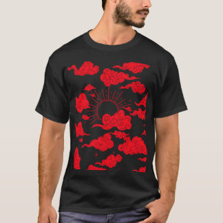 成人男女の赤い雲と太陽tシャツ tシャツ