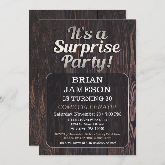 成人男性のためのメンズサプライズパーティの招待状 招待状 (正面/裏面)