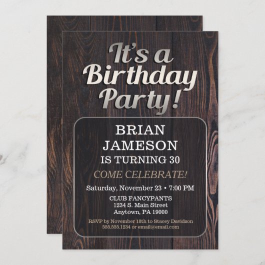 成人男性のための男性の誕生日パーティーの招待 招待状 (正面/裏面)