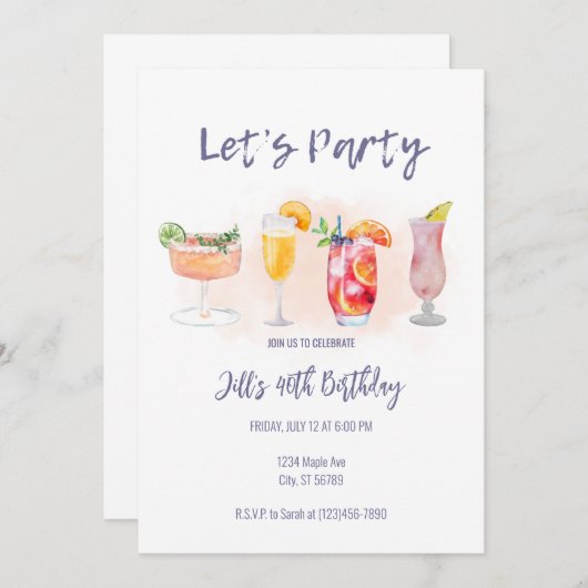 成人誕生日パーティーへの招待 招待状 (正面/裏面)