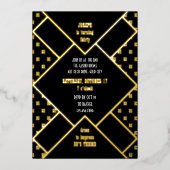 成人誕生日パーティー任意の年齢の白黒と金ゴールド 箔招待状 (正面)