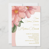 成人誕生日フォトピンク金ゴールドエレガントフローラ 招待状 (正面)